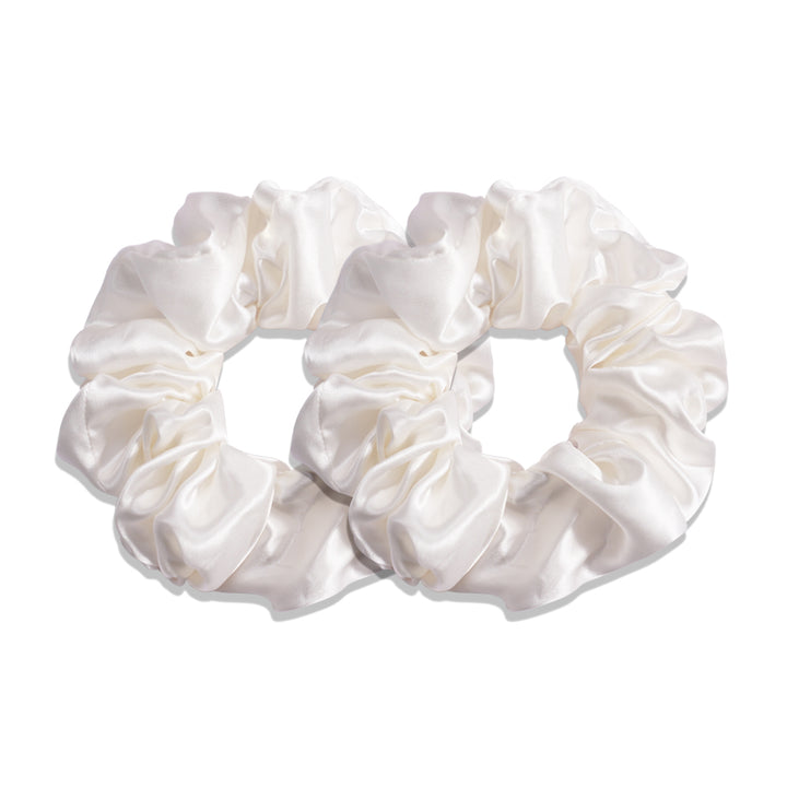 WHITE LARGE SILK SCRUNCHIES