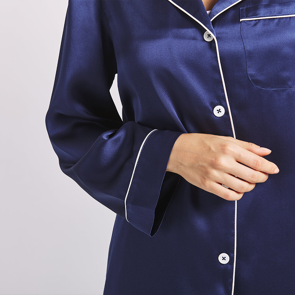 NAVY WOMEN SILK PAJAMA SET