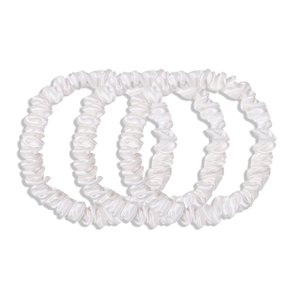 WHITE SKINNY SILK SCRUNCHIES