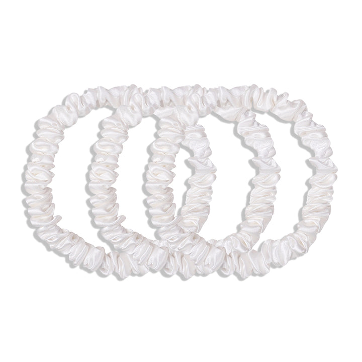 WHITE SKINNY SILK SCRUNCHIES