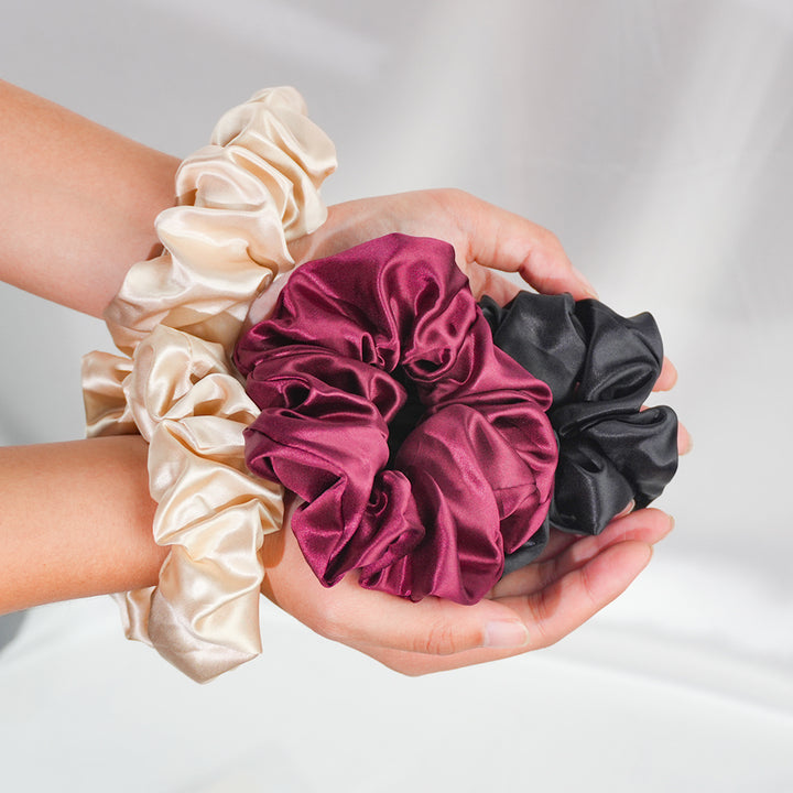 BURGUNDY LARGE SILK SCRUNCHIES