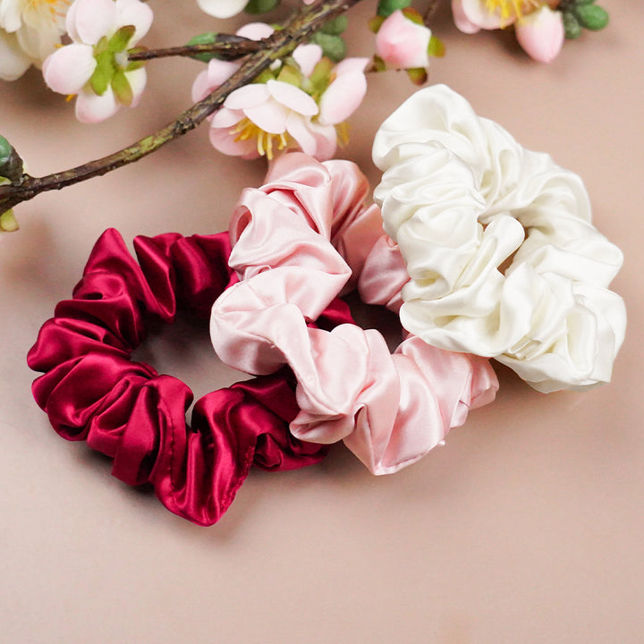 WHITE*CHERRY PINK*BURGUNDY MIDI SILK SCRUNCHIES