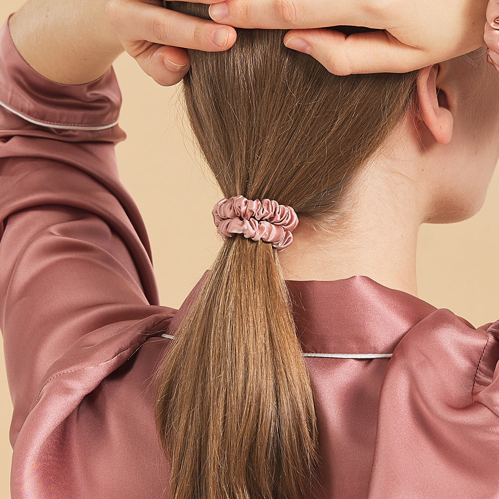 IRON*CHAMPAGNE*ROSE GOLD SKINNY SILK SCRUNCHIES