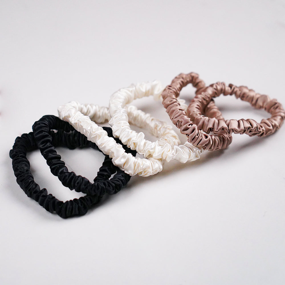 BLACK*CARAMEL*WHITE SKINNY SILK SCRUNCHIES