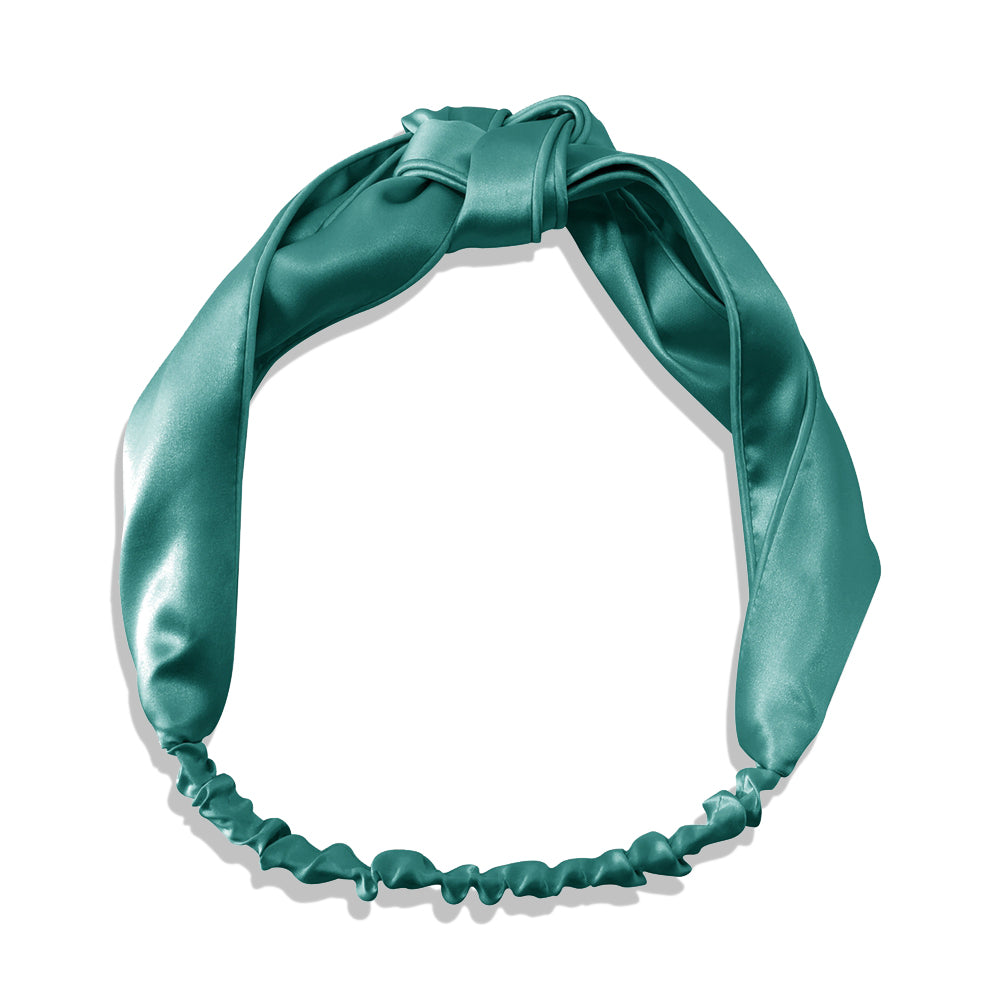 PEACOCK BLUE KNOT SILK HAIRBAND