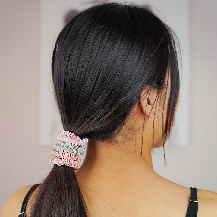 CHERRY PINK SKINNY SILK SCRUNCHIES